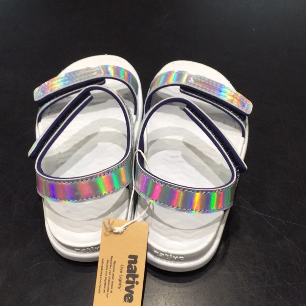 Native Kids Holographic Silver White Sandals